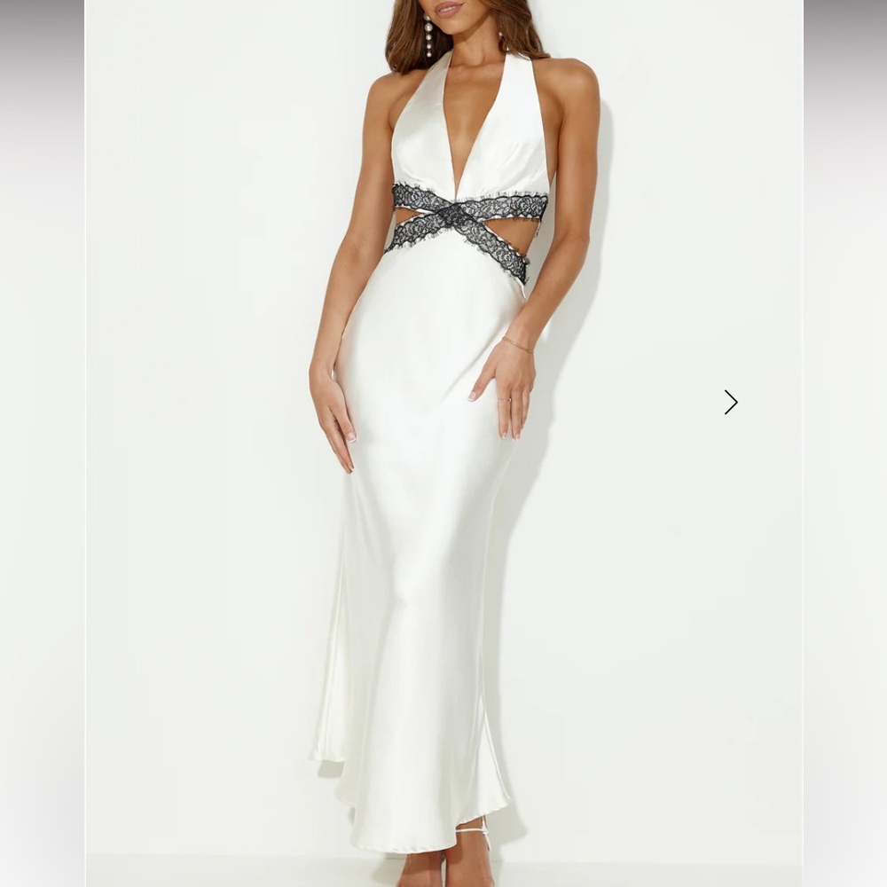 Hello Molly White Backless Dress with Black Lace